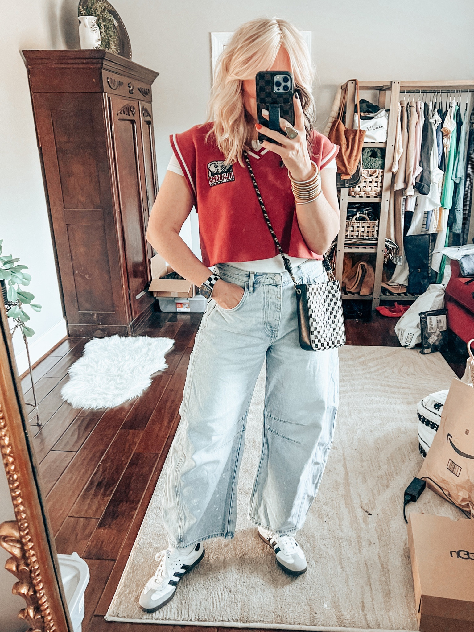 OOTD, barrel jeans, free People, checkered bag, checkered crossbody, casual style, casual outfit 

#LTKstyletip #LTKshoecrush #LTKover40
