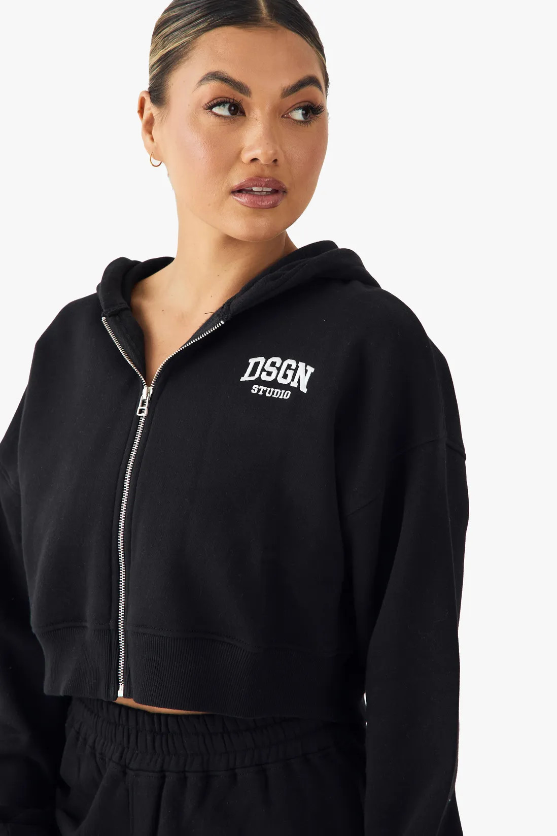 Hoodies & Sweatshirts | DSGN Studio Embroidered Boxy Crop Zip Through Hoodie | DSGN Studio | Boohoo.com (UK & IE)