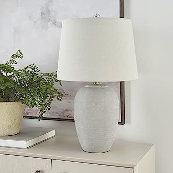 Nourison 23" Grey Vintage Distressed Ceramic Pot Table Lamp for Bedroom, Living Room, End Table, ... | Amazon (US)
