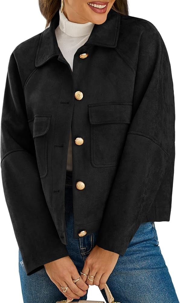 Cicy Bell Womens Faux Suede Leather Jackets Cropped Casual Lapel Collar Button Down Oversized Fal... | Amazon (US)