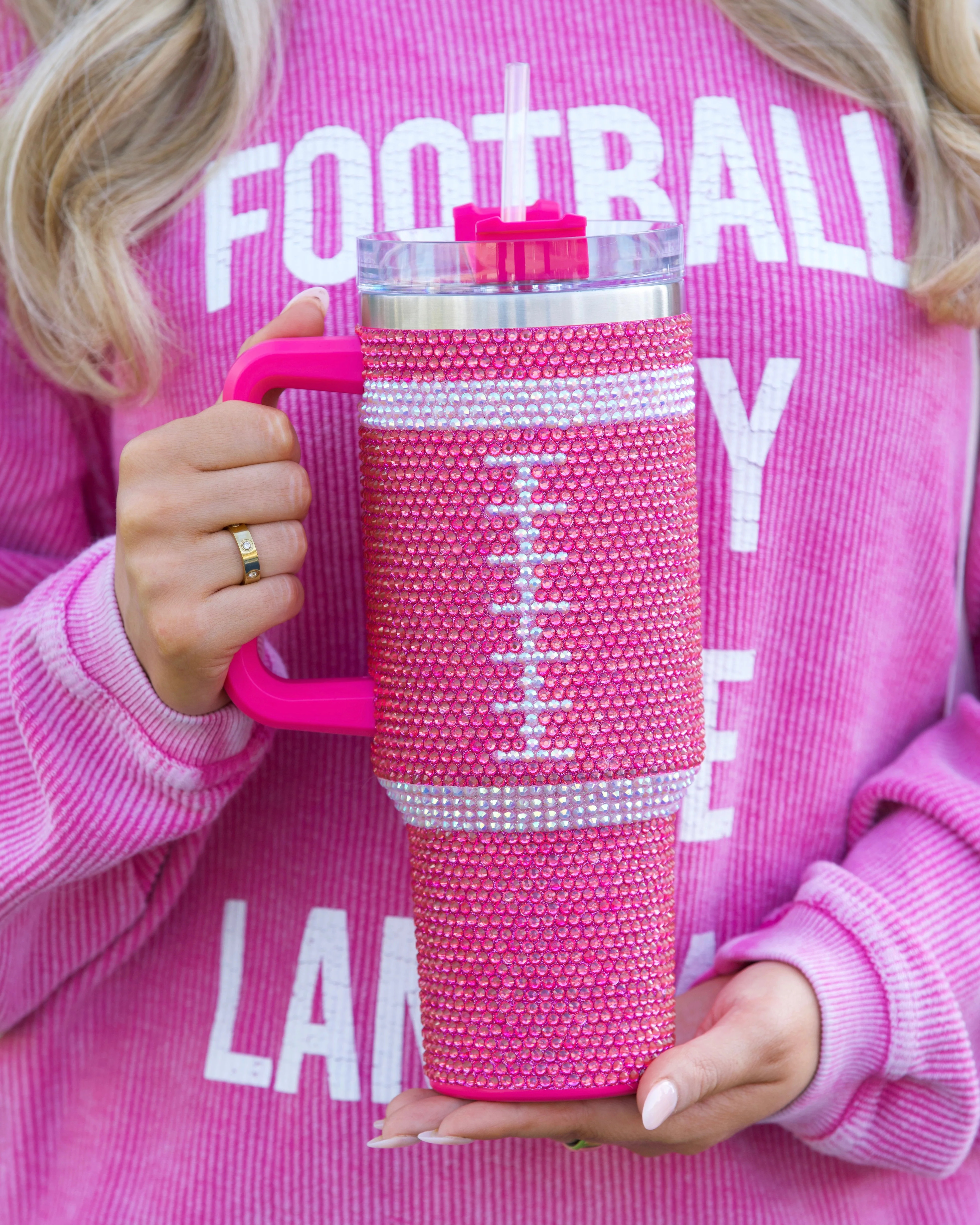 PINK Crystal Football "Blinged Out" 40 Oz. Tumbler | Live Love Gameday® Apparel | Live Love Gameday®