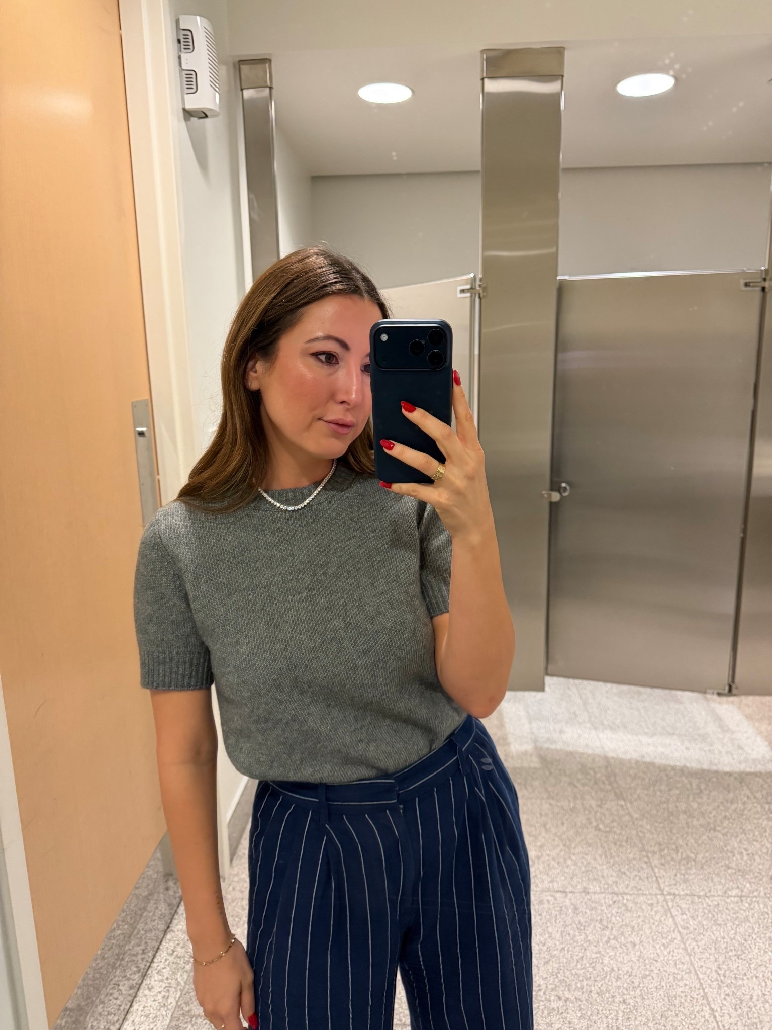 H&M Short Sleeve Gray Sweater Tee ON SALE + Gap 365 High Waisted Pleated Pin Stripe Trousers ON SALE + Amazon CZ Diamond Tennis Necklace Under $50 / Last Minute Christmas Gifts / Workwear / Winter Outfit / Office OOTD

#LTKFindsUnder100 #LTKFindsUnder50 #LTKSaleAlert