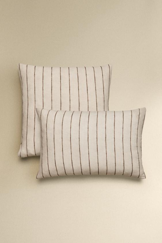 STRIPED COTTON AND LINEN PILLOWCASE | Zara Canada