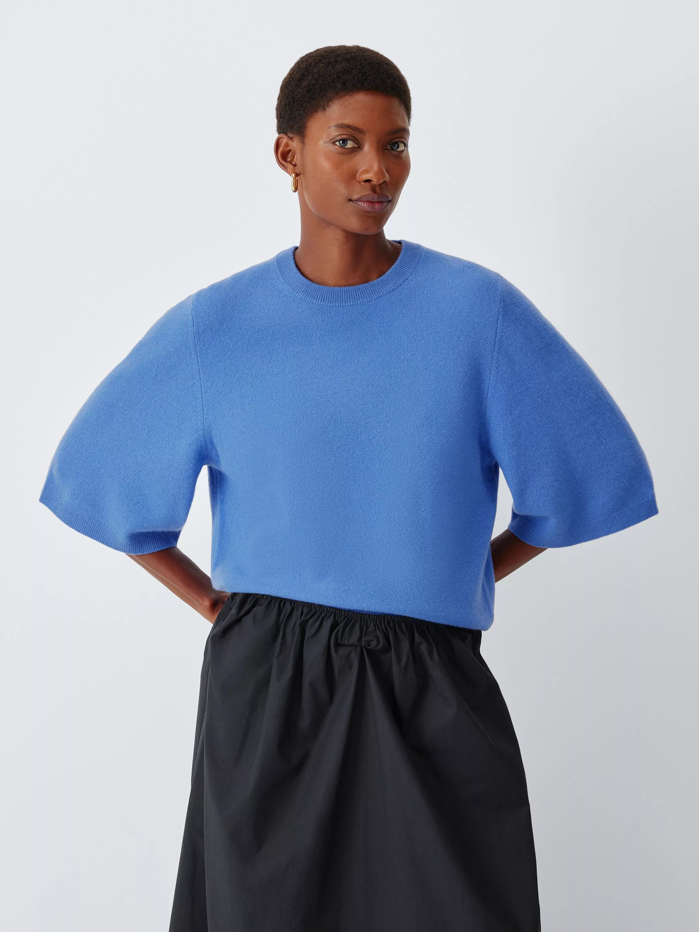 Cashmere Half Sleeve Crew Neck Jumper, Baja Blue | John Lewis (UK)