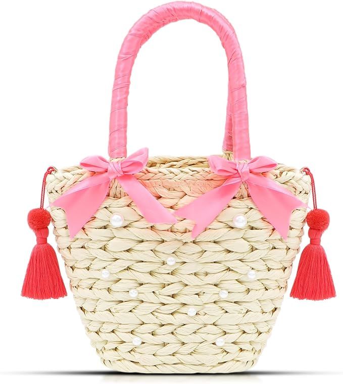 QTKJ Tote Bag, Straw Bag, Pink Straw Beach Bag, Bohemian Handmade Woven Bag, Crossbody Bags for W... | Amazon (US)
