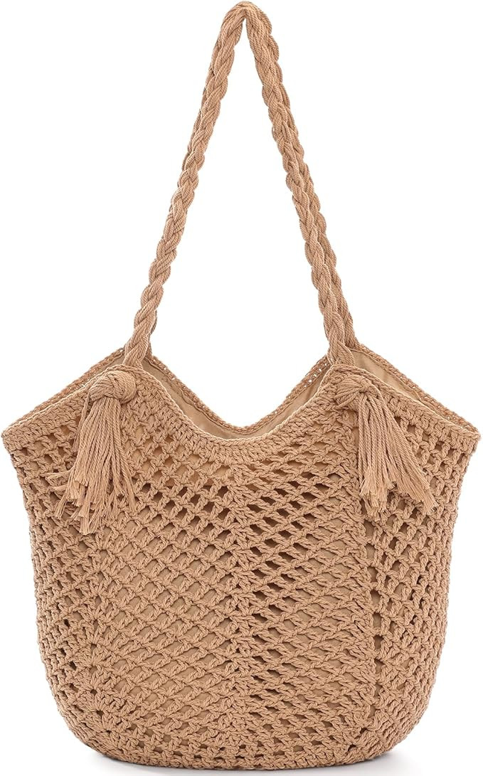 Pleneal Crochet Beach Bags for Women, Summer Beach Tote Bag, Soft Woven Purses Shoulder Bag for V... | Amazon (US)