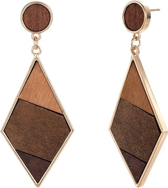 Emibele Wooden Earrings for Women, Wood Dangle Earrings Lightweight Drop Earrings with Gold Trim ... | Amazon (US)