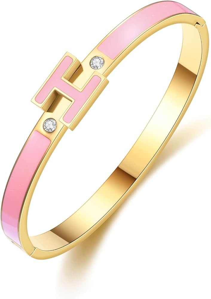 H Bracelets for Women,H Bangle Bracelets,Dainty 18K Gold Plated Bracelet,Easter Christmas Mothers... | Amazon (US)