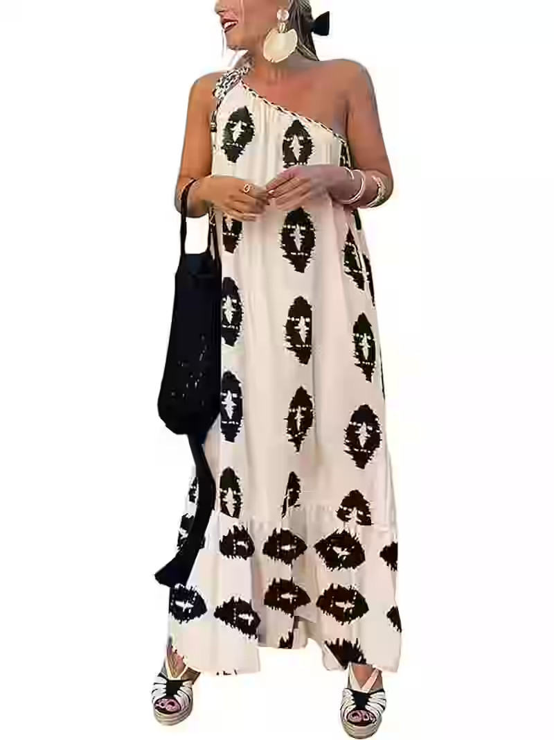 PRETTYGARDEN Women's Summer One Shoulder Maxi Dresses Printed Flowy Boho Beach Vacation Long Sund... | Walmart (US)