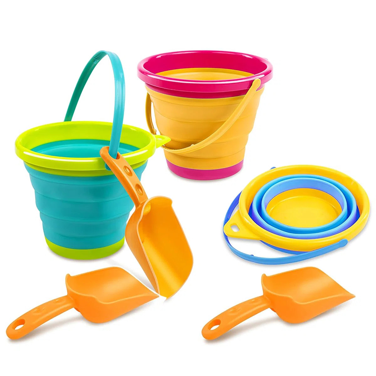 3 Packs foldable pail bucket with shovels and a mesh bag (Set of 7) | Wayfair North America