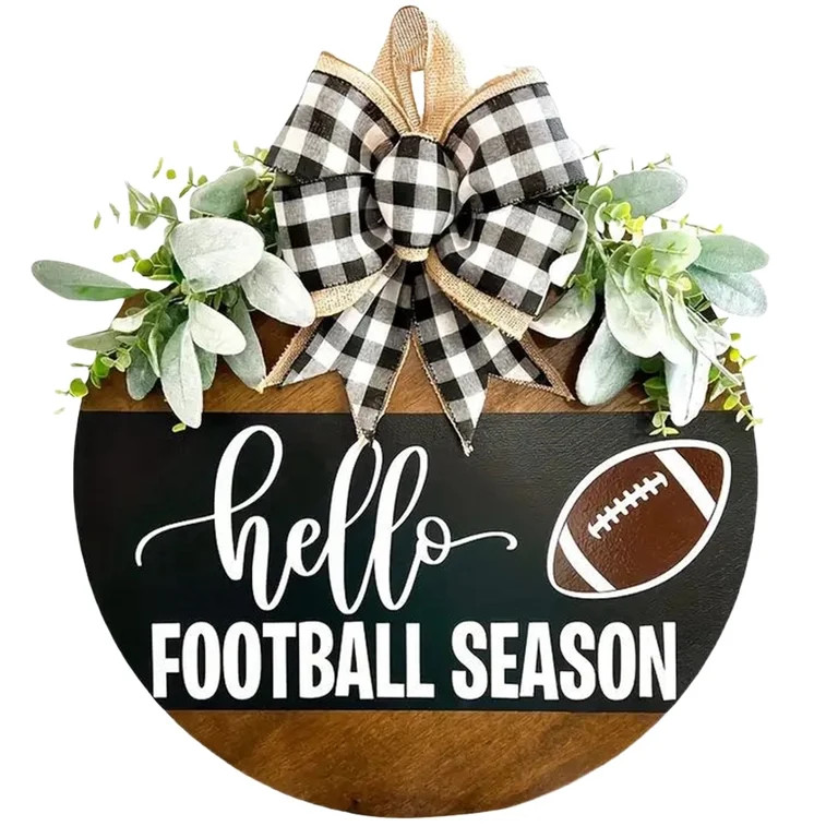 Fall Football Welcome Wreath for Front Door, Door Sign with Bow | Wooden Game Day Porch Entry Acc... | Walmart (US)