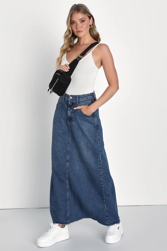 Come As You Are Dark Wash Mid-Rise Denim Maxi Skirt | Lulus (US)