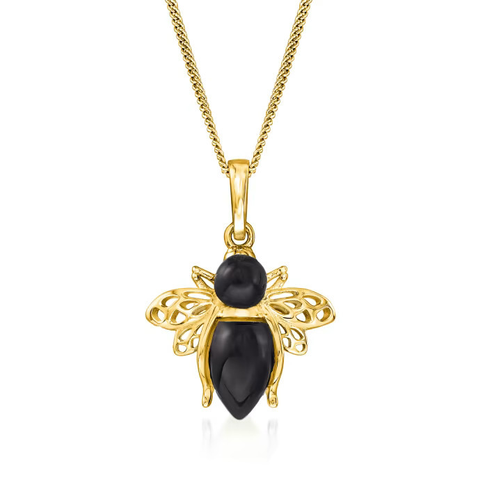 Black Onyx Bumblebee Pendant Necklace in 18kt Gold Over Sterling | Ross-Simons