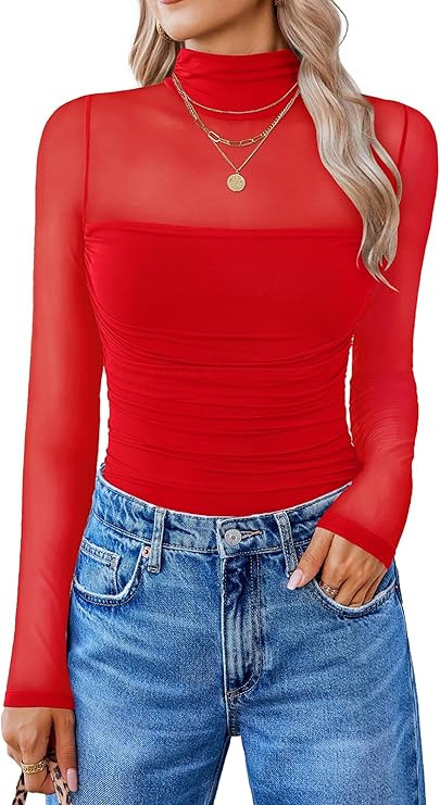 Avidlove Women Long Sleeve Bodysuit Turtle Neck Shapewear Body Suits Mesh One Piece Leotard Shirt... | Amazon (US)