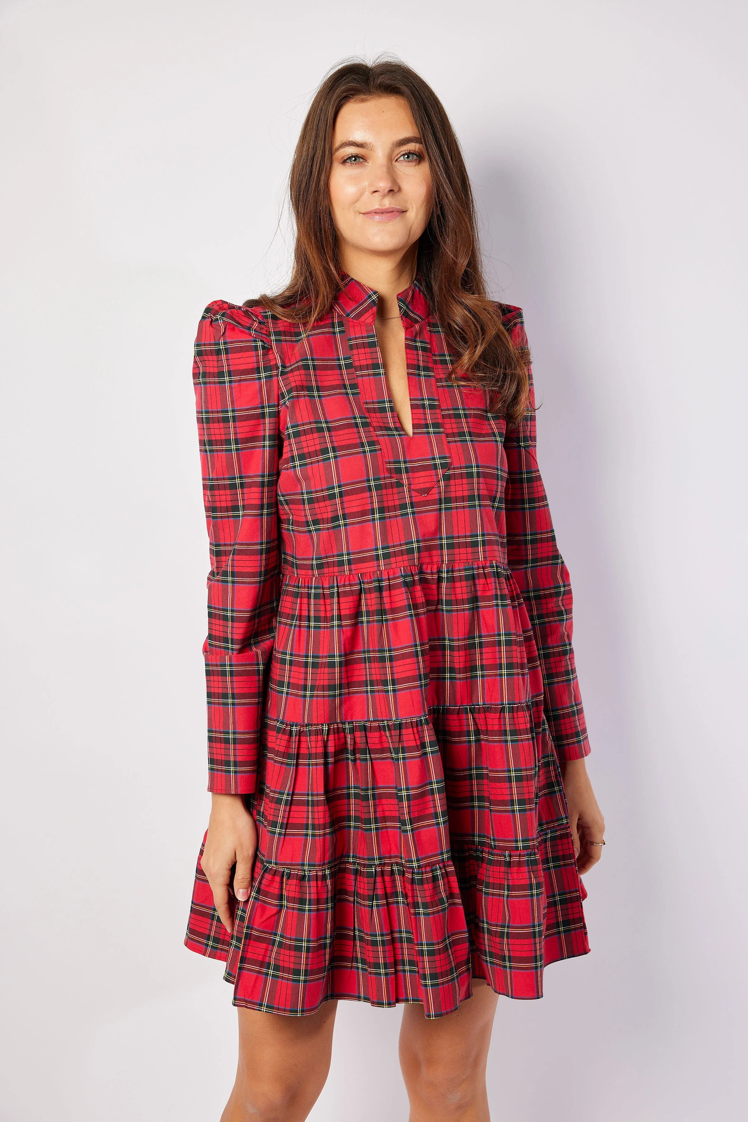 Red Plaid Long Sleeve Tunic Flare Dress | Sail to Sable