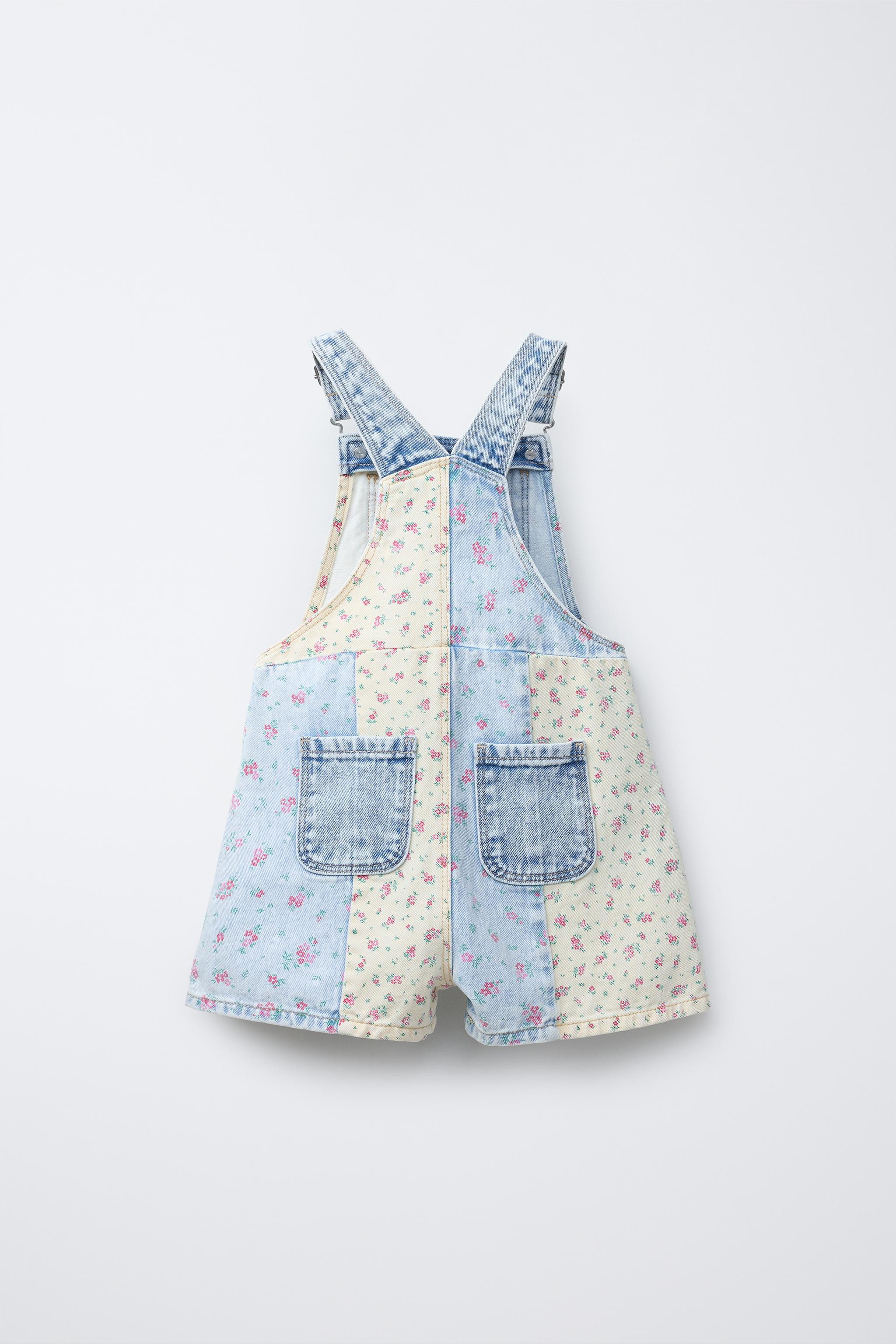 PATCHWORK FLORAL DENIM OVERALL SHORTS | Zara US