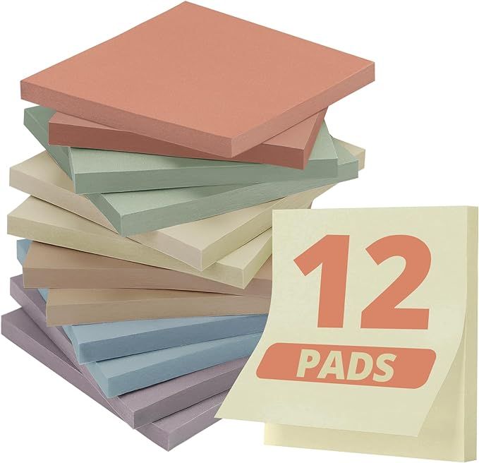 Sticky Notes, 12 Pads, 3”x3”, Aesthetic Boho Sticky Notes 3x3, Neutral Self-Stick Note Pads, ... | Amazon (US)