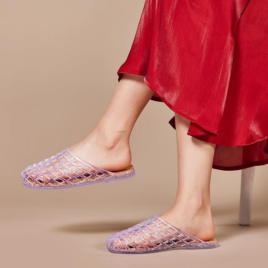 Clear Jelly Mesh Slide Sandals for Women Slip on Closed Toe Flats Sandals Summer Beach Jelly Shoe... | Amazon (US)