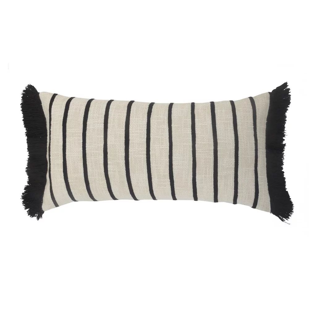 Ox Bay Fringe Striped Ivory / Black 28" x 12" Rectangle Cotton Throw Pillow | Walmart (US)