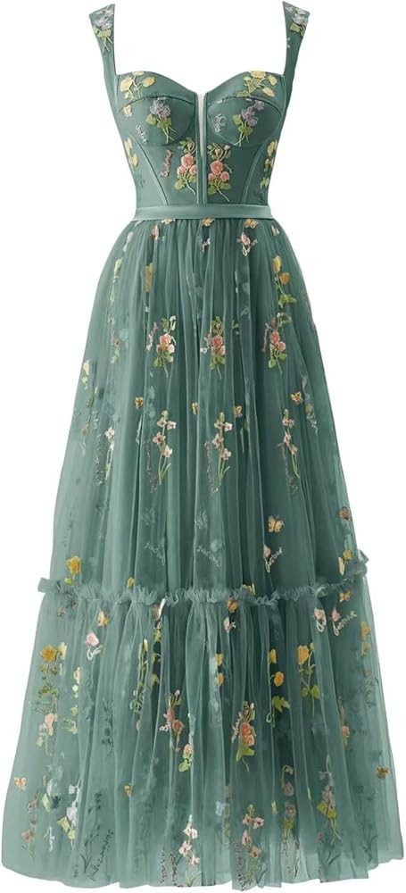 Maxianever Flower Embroidery Prom Dresses for Women Tulle Tea Length Corset A Line Formal Evening... | Amazon (US)