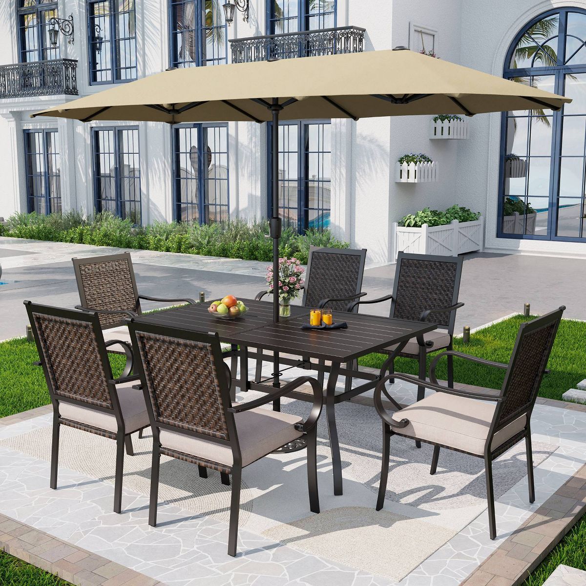 7pc Patio Dining Set with Table & Wicker Rattan Chairs - Captiva Designs | Target