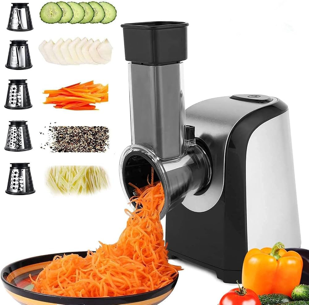 Electric Cheese Grater, Professional Salad Maker with 5 Stainless Steel Rotary Blades and One-Tou... | Amazon (US)