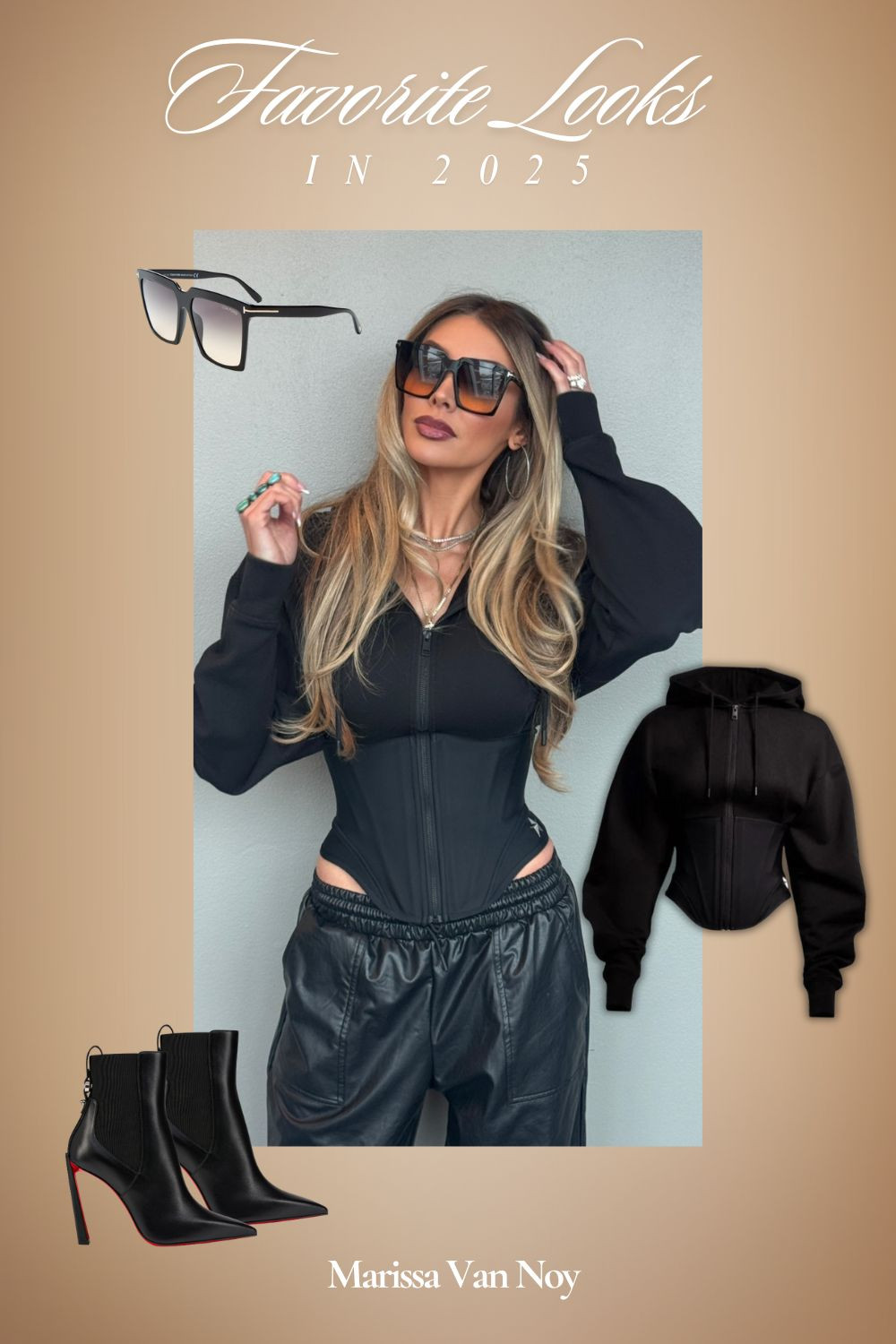 My black corseted sweatshirt is from the H&M Mugler collab, I linked a few similar options. My sunglasses are Tom Ford. My leather bomber pants are Anna & Ava, I linked a really great Steve Madden option that’s on sale. My embossed stiletto booties are Christian Louboutin “Bootytiag” style, which are sold out, but linked some similar options. Go Ravens!! 🐦‍⬛  

 #LTKootd #LTKfitnessgoals #LTKActive