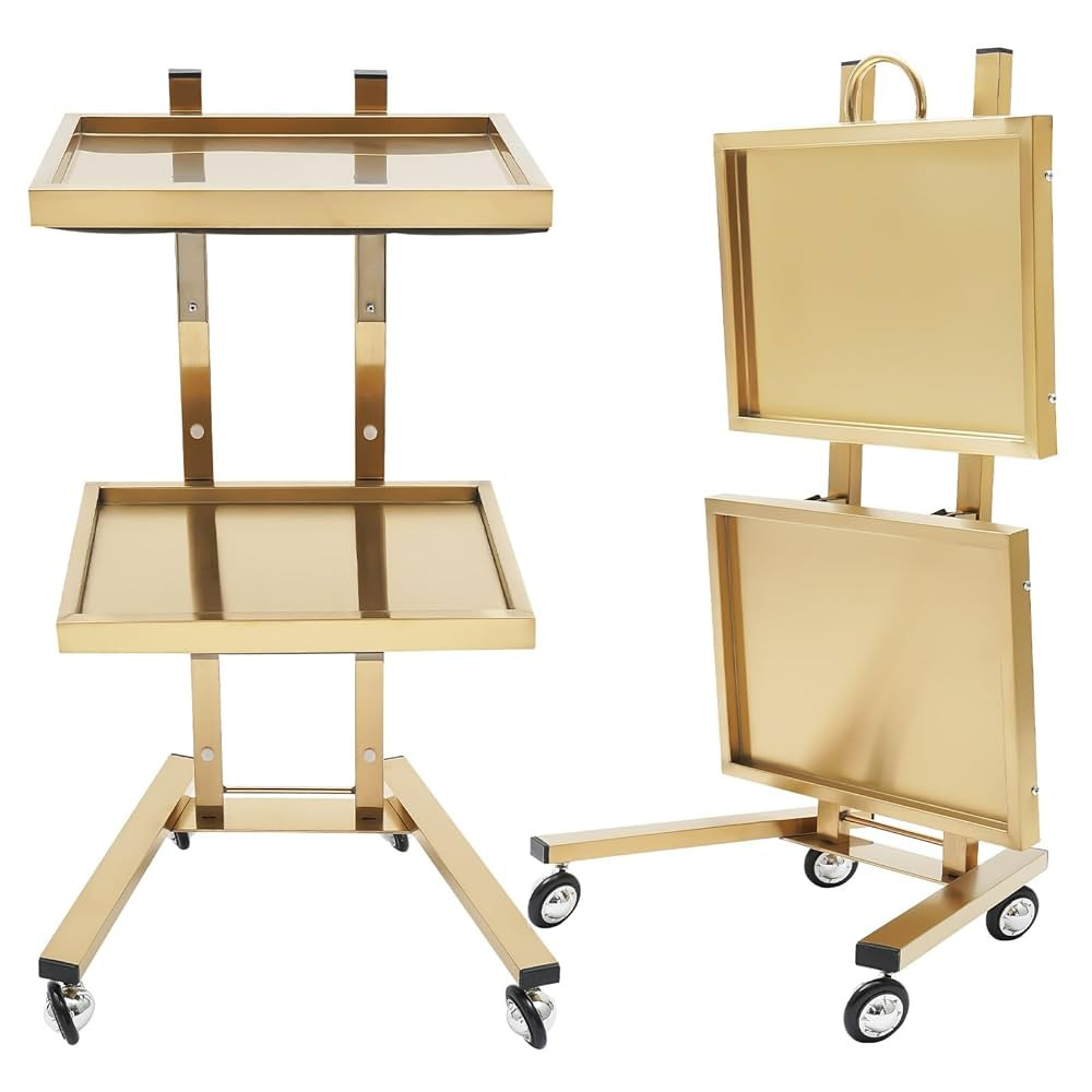 2 Tier Metal Rolling Cart, Stainless Steel Salon Tray with Wheels, Foldable Utility Carts, Foldin... | Amazon (US)