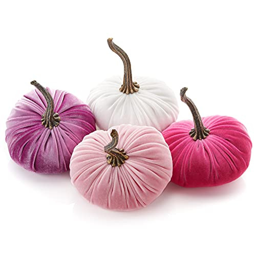 Small Velvet Pumpkins Set of 4 Includes Hot Pink Magenta White and Pink, Handmade Home Decor, Holida | Amazon (US)
