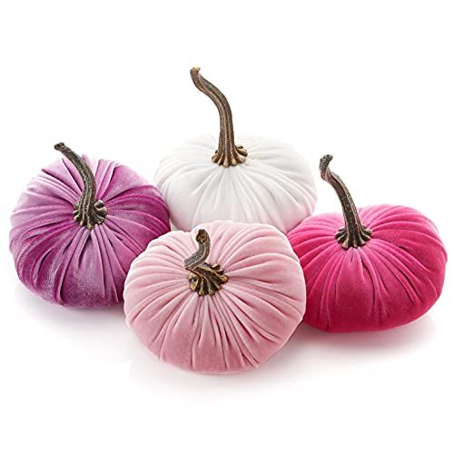 Amazon.com: Small Velvet Pumpkins Set of 4 Includes Hot Pink Magenta White and Pink, Handmade Hom... | Amazon (US)
