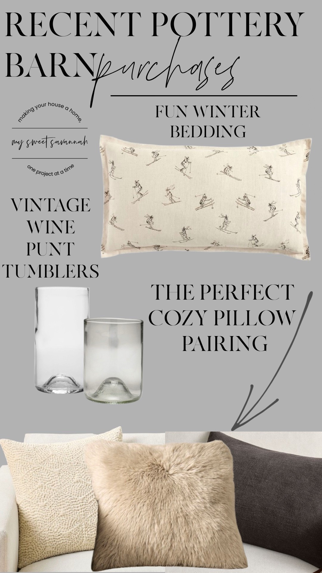 Cozy, neutral, and timeless—these recent Pottery Barn finds are everything I love this season. The vintage wine punt tumblers add that handcrafted feel, the faux fur pillow brings all the texture, and I couldn’t resist the fun ski bedding for winter. Simple details that instantly make your home feel warm and lived-in.

#LTKhome #NeutralModernHome #PotteryBarnStyle #CozyWinterDecor #HomeFinds #LTKbedding #LTKholidayhome #LTKunder100

#LTKHoliday #LTKFindsUnder50 #LTKHome