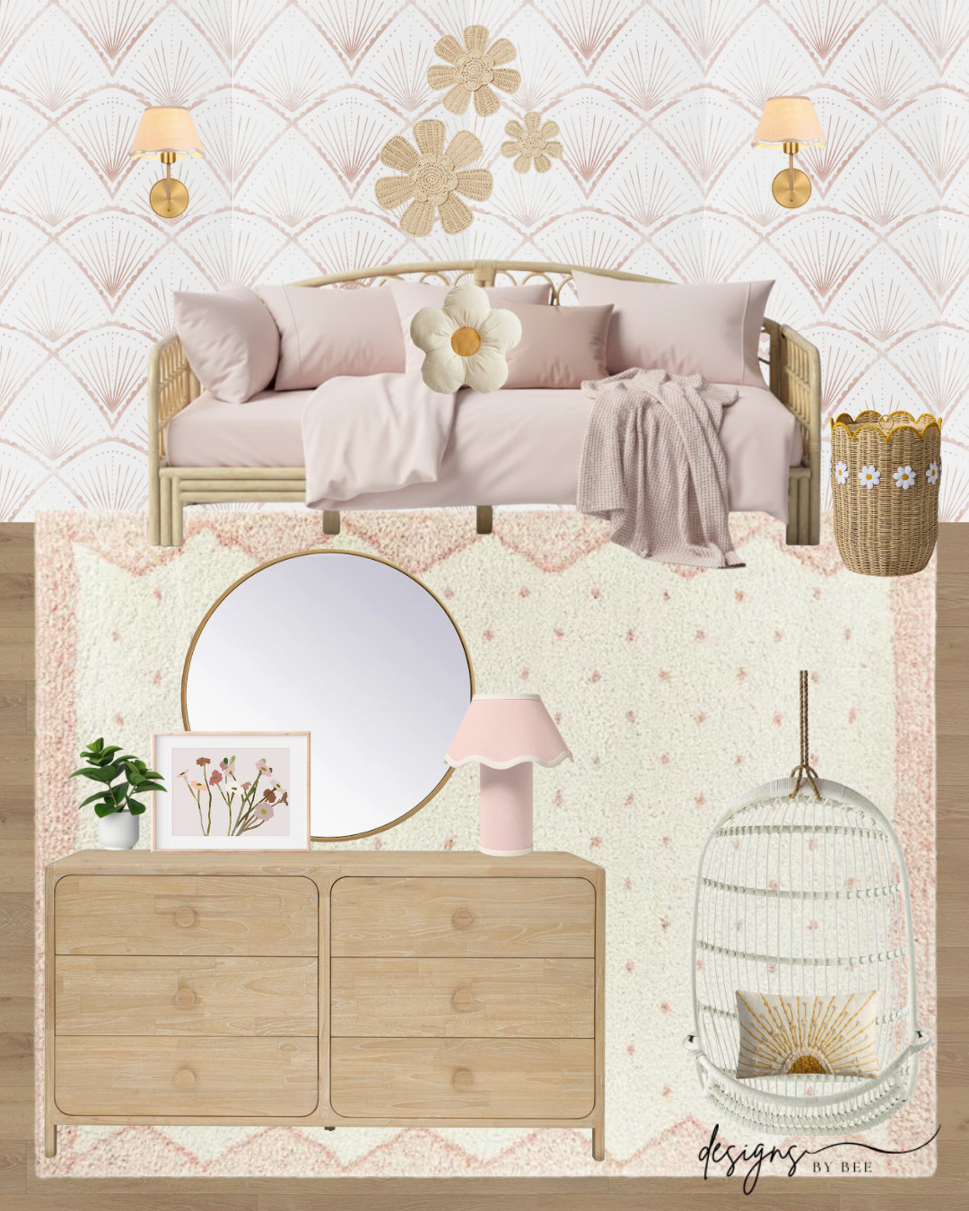 girly boho bedroom design featuring this rattan daybed! 

 #LTKmomlife #LTKHome #LTKKids