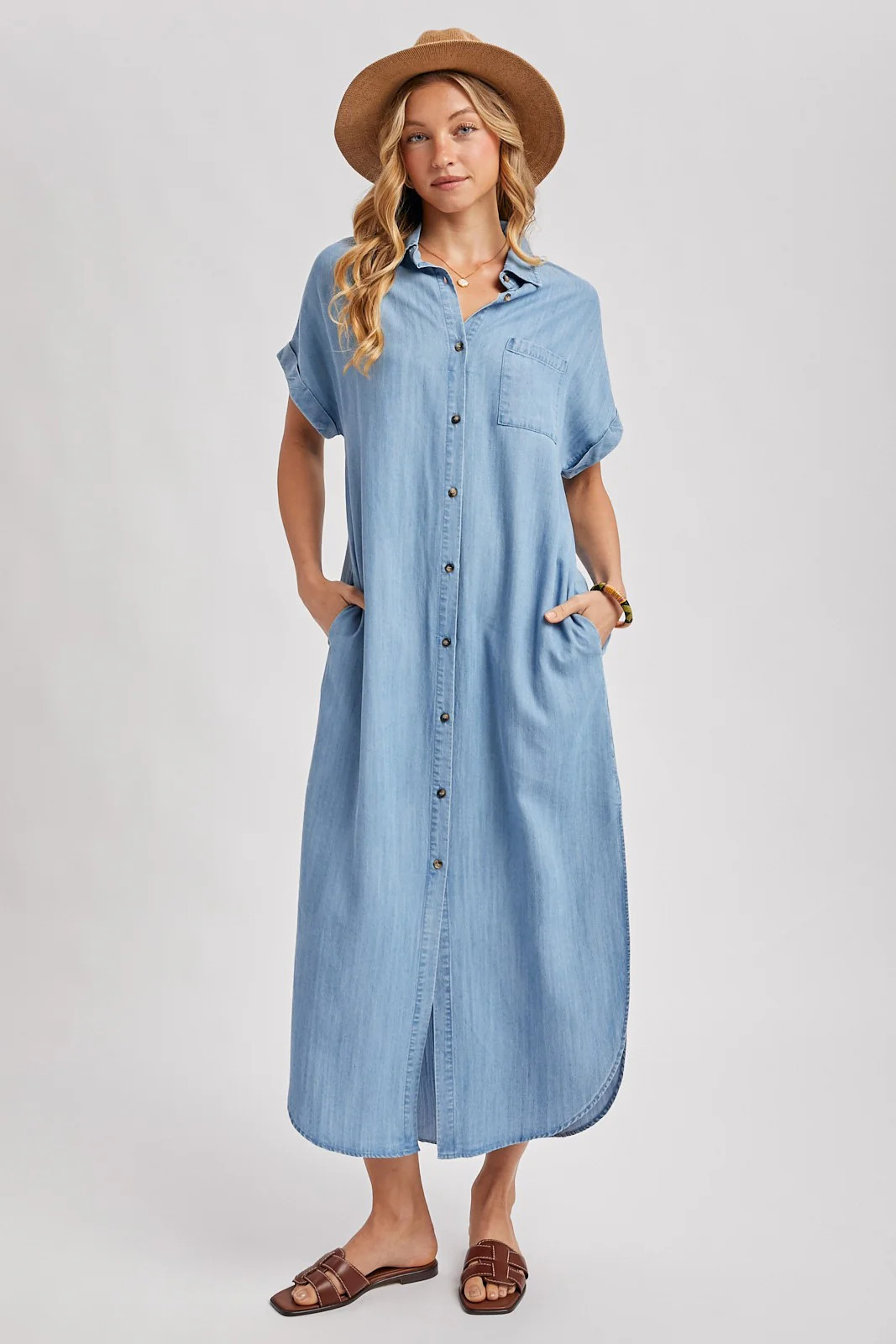 Light Blue Chambray Button Down Shirt Dress | PinkBlush Maternity