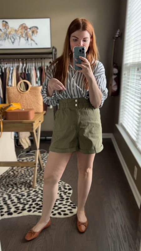 Todays mom OOTD with paper bag shorts, the best button up, and ballet flats that go with everything.

Linking several similar short options from brands I trust. 
I’m in a medium in the top, could have done small, runs oversized.
Shoes run 1/2 size small if normal width. If wide foot stay TTS.



#LTKSeasonal #LTKstyletip #LTKfindsunder100
