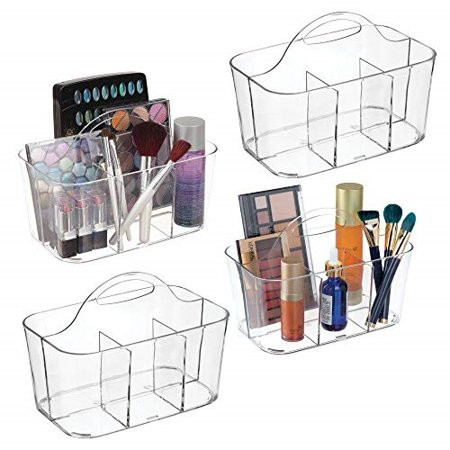 mDesign Plastic Makeup Storage Organizer Caddy Tote - Divided Basket Bin, Handle for Bathroom - Holds Eyeshadow Palettes, Nail Polish, Makeup Brushes, Blush, Shower Essentials - Small, 4 Pack - Clear | Walmart (US)