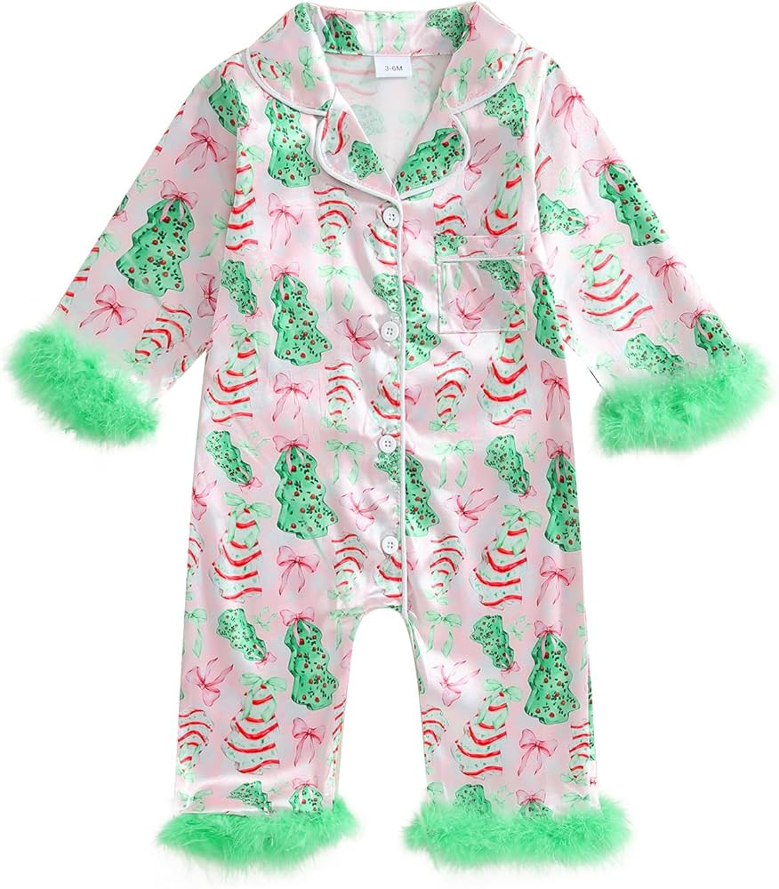 Baby Christmas Pajamas Newborn Girl Candy Cane Jumpsuit Romper Button Down Nightgown Cute One Pie... | Amazon (US)