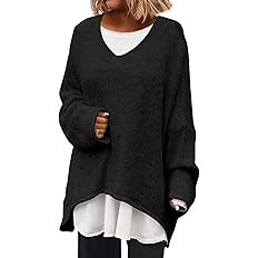 Saodimallsu Womens Oversized V Neck Sweaters Batwing Long Sleeve Knit Fall Slouchy Pullover Sweat... | Amazon (US)