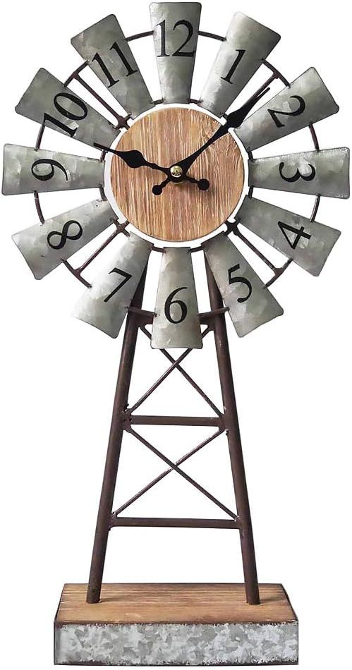 Galvanized Windmill Table Clock on Stand,Vintage Desk and Shelf Clock,Decorative Farmhouse Kitche... | Amazon (US)