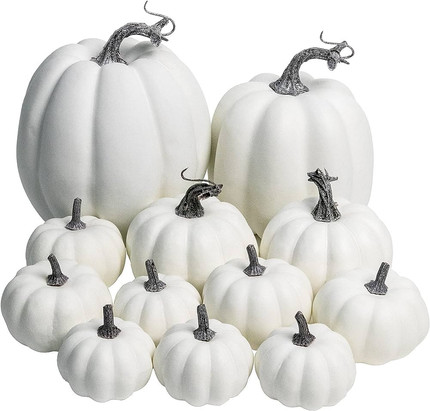 Click for more info about WangLaap 12 Pcs Assorted White Fall Porch Decor Set Fake Paintable Pumpkins Bulk Decoration fo...