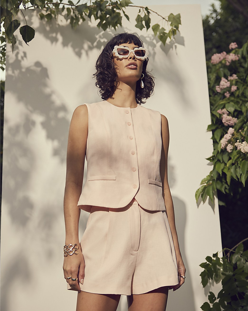 Pink High Waisted Linen blend Smart Shorts | River Island (UK & IE)