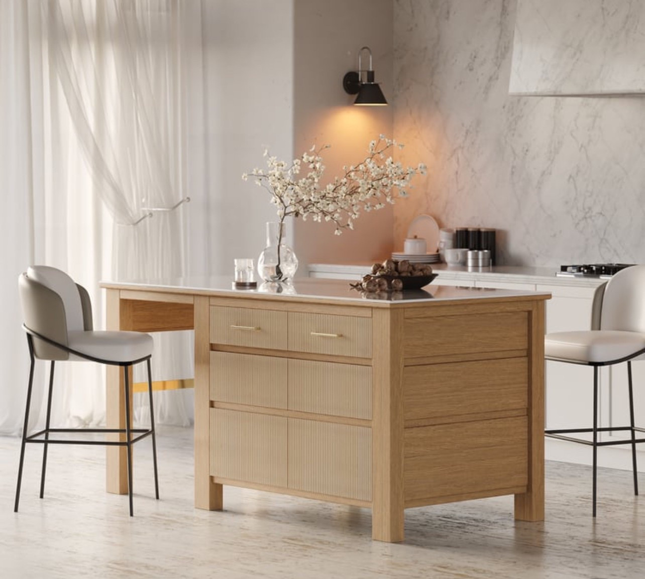 Sintered Stone Top Oak Wood Kitchen Island With Storage Natural

#LTKHome #LTKStyleTip