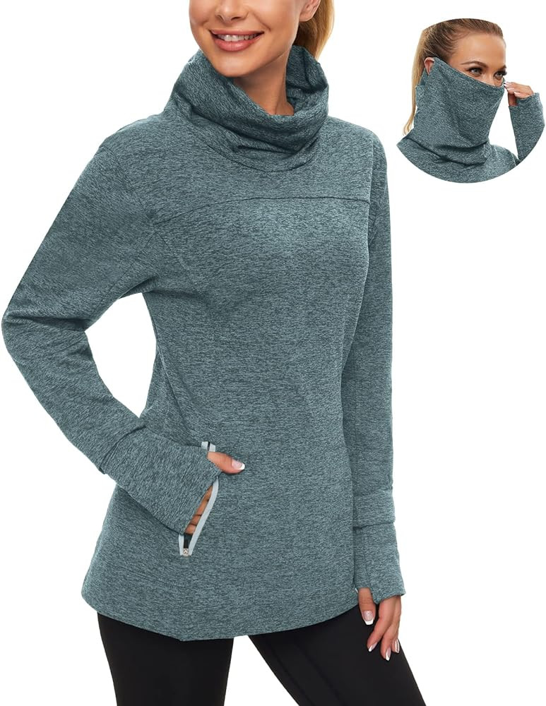 Soneven Women's Running Fleece Sweatshirts Cowl Neck Pullover Long sleeve Shirt with Thumb Holes ... | Amazon (US)