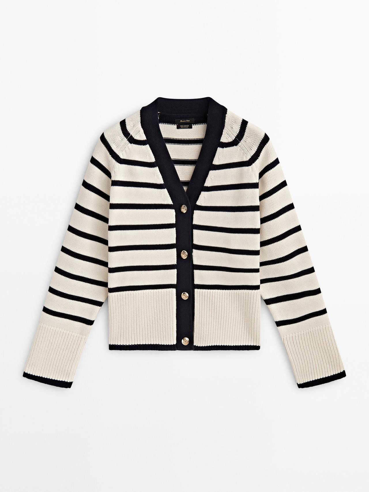 Striped knit V-neck cardigan | Massimo Dutti US