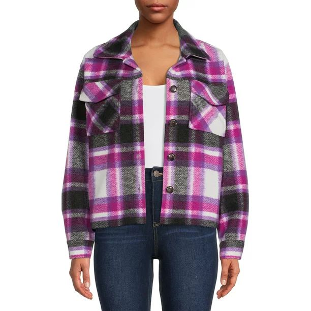 Time and Tru Women's Cropped Shacket - Walmart.com | Walmart (US)