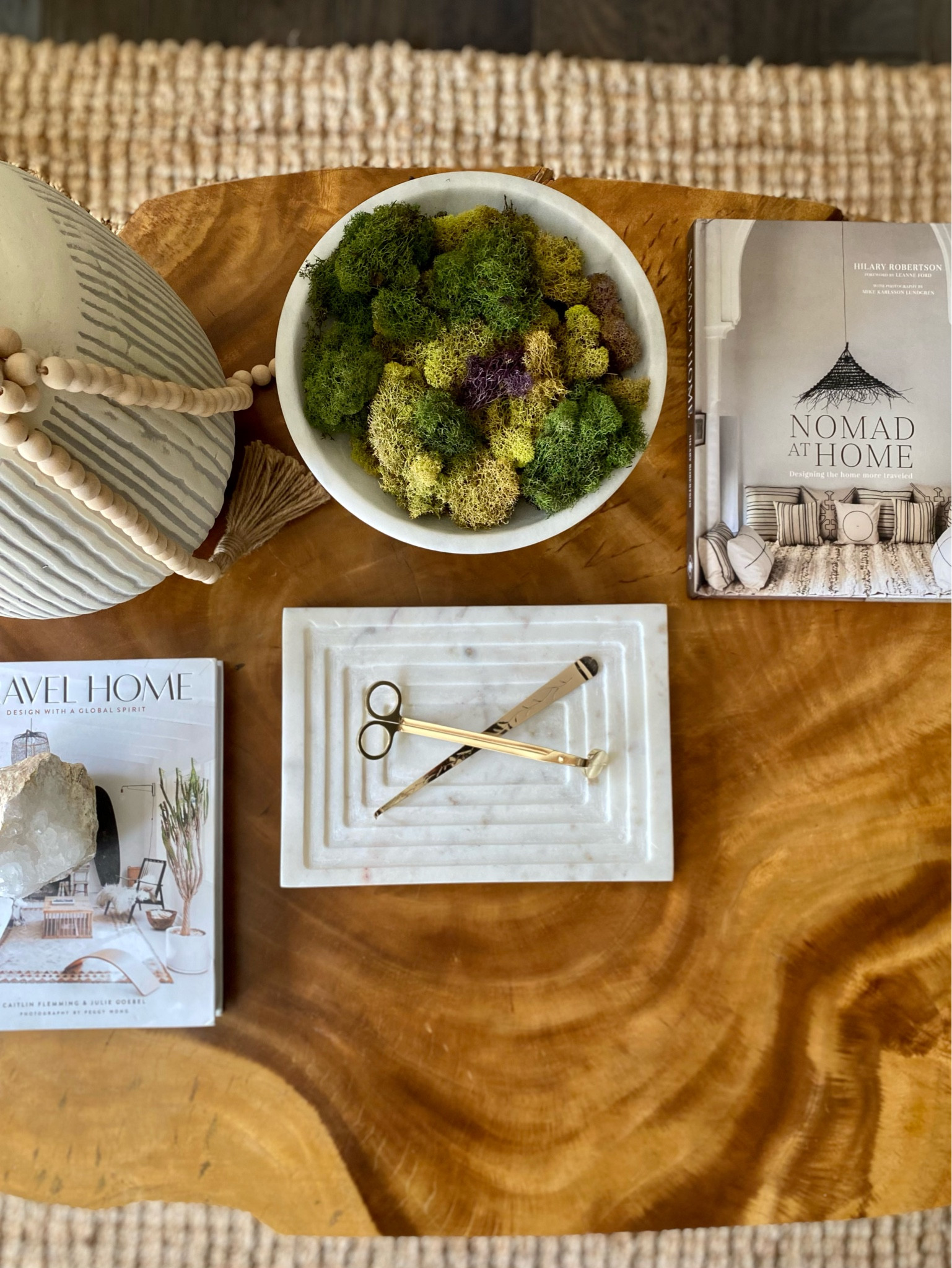 Coffee table styling, coffee table books, marble decor, reindeer moss. 

#LTKhome #LTKstyletip