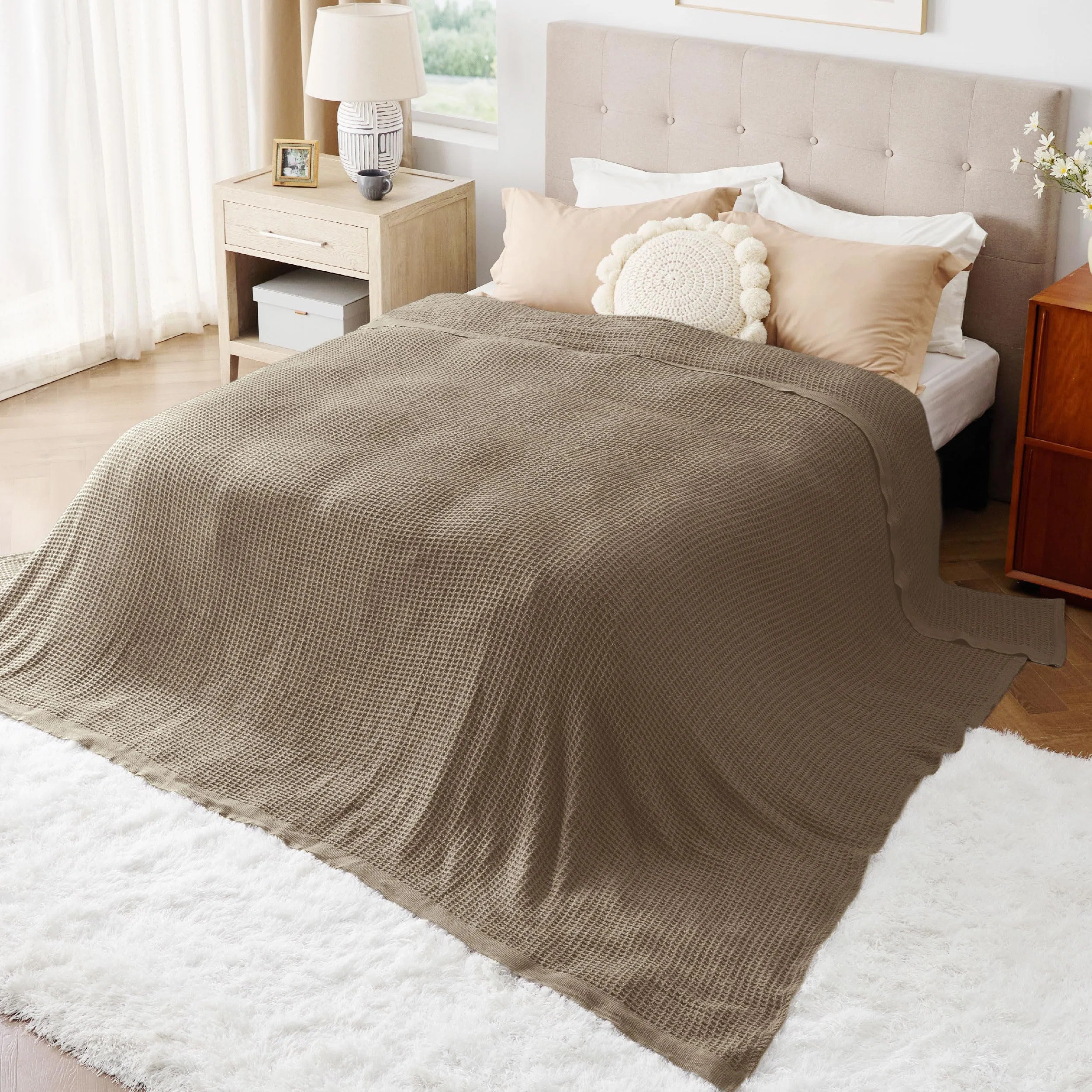 Bedsure 406gsm 100% Cotton Blanket Breathable Waffle Weave Throw Blanket GentleSoft™️ & Revie... | Wayfair North America