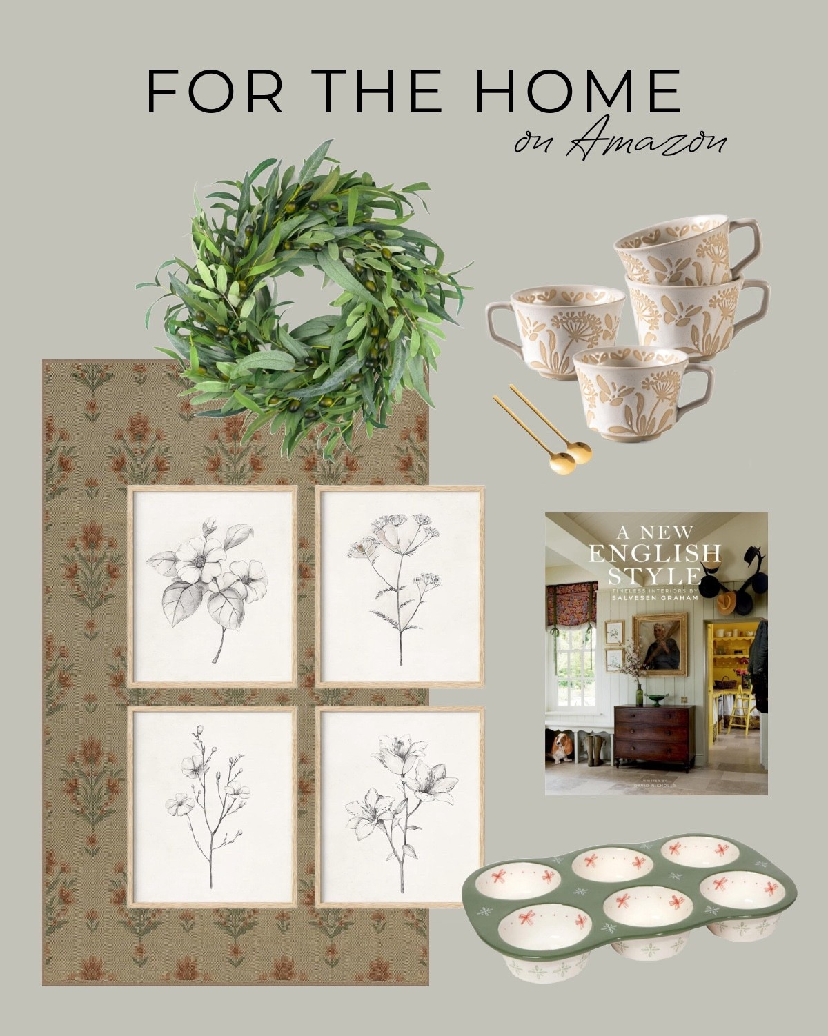 Beautiful home finds all on Amazon! Create a welcoming front entrance with this olive wreath and floral jute washable outdoor rug. Enjoy your morning coffee in a hand-painted mug with butterflies and blooms. This set of botanical prints would look stunning hung in any space. Create a layered, lived-in look with this English Style home decor book. Bake muffins in this adorable stoneware pan.

#LTKSeasonal #LTKHome #LTKspringtrends