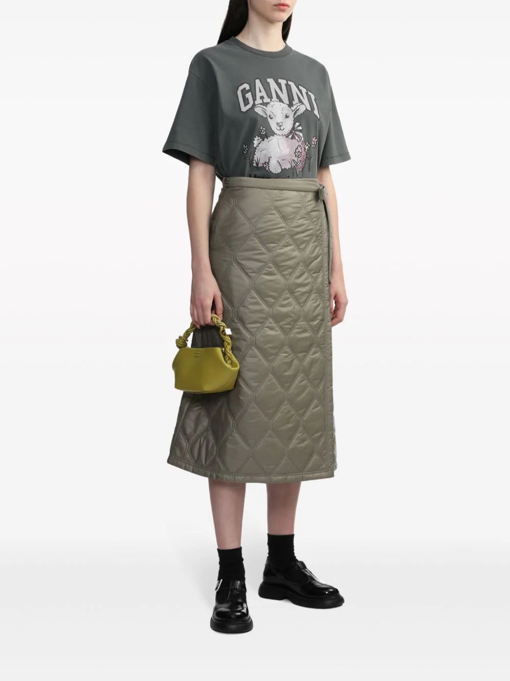 GANNI Quilted Wrap Midi Skirt - Farfetch | Farfetch Global