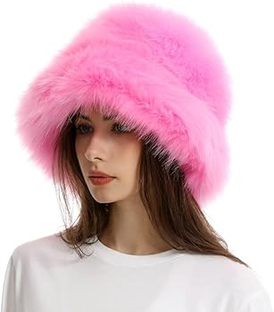 Fuzzy Bucket Hat Y2k Fashion Warm Winter Hat Fluffy Furry Plush Faux Fur Hats Fishing Hat Bucket ... | Amazon (US)