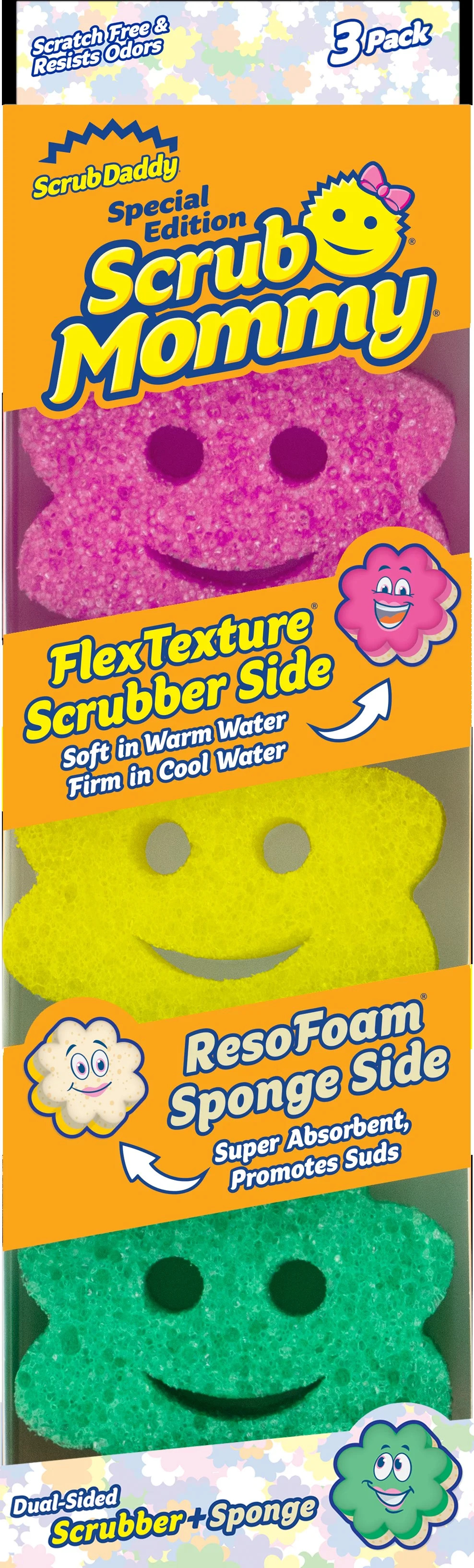 Scrub Daddy Power Flower Dual-Sided Scrubber and Sponge Scratch Free and Resists Odors, 3 Count, ... | Walmart (US)
